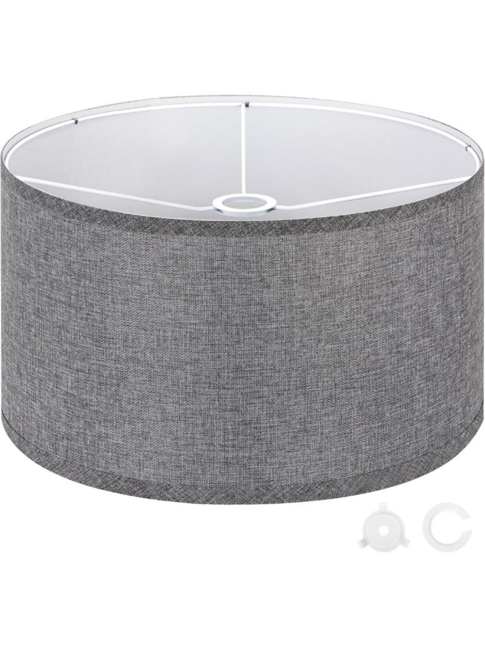 Large Grey Drum Lamp Shade - 16" x 9", Easy Assembly, Linen Replacement for